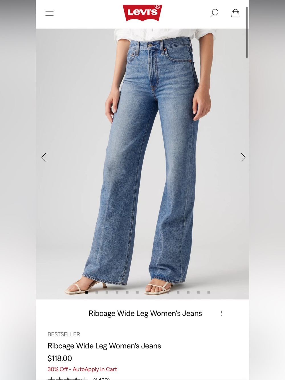 Levi's Ribcage Wide Leg Jeans - Blue Denim